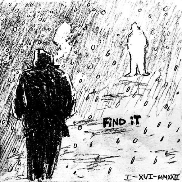 A silhouette walks in the snowy cold, approaching toward the blank shape of the same silhouette. A caption reads &ldquo;Find it&rdquo;.