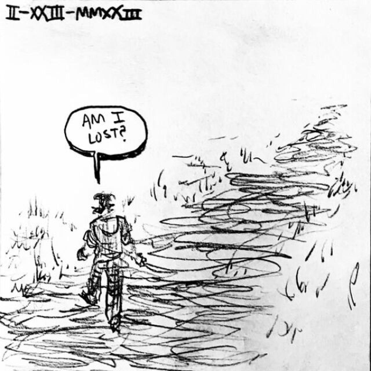 Jack peers down a literally sketchy path leading to nothing and says "Am I lost?"