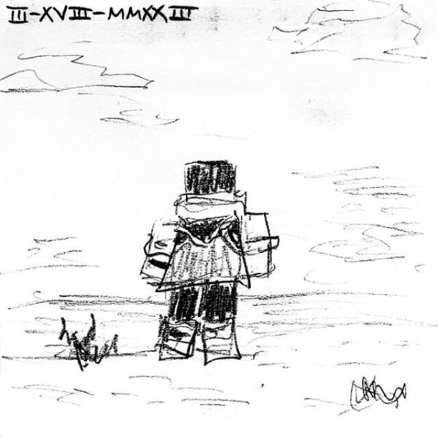 Jack in Minecraft form stares off toward a foggy horizon. There are a few blocky clouds, some obscured land masses out of focus, and grass beneath him.