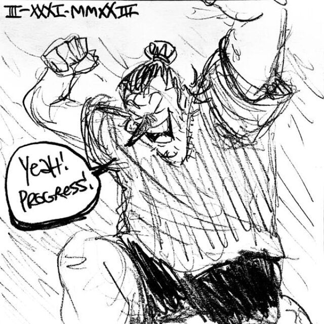 Jack jumps up in celebration and screams "Yeah! Progress!"